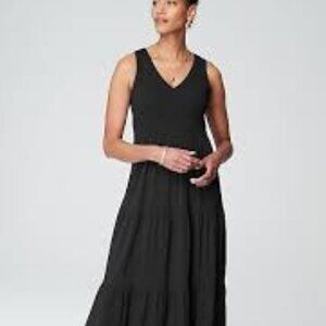NWT $129 J.Jill Black smocked tiered midi dress Small Tall